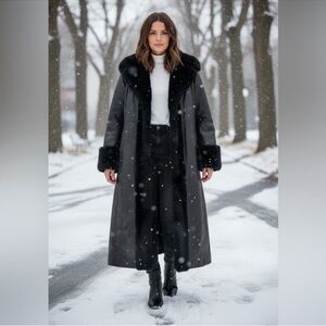 Elegant Excelled Collection Black Genuine Leather Faux Fur Reversible WinterCoat